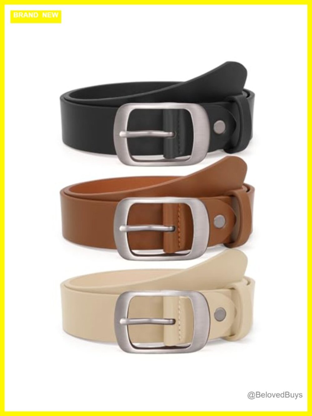 3 Pack Faux Leather Belt for Jeans Dresses with Elegant Buckle, Adjustable, 1.3"